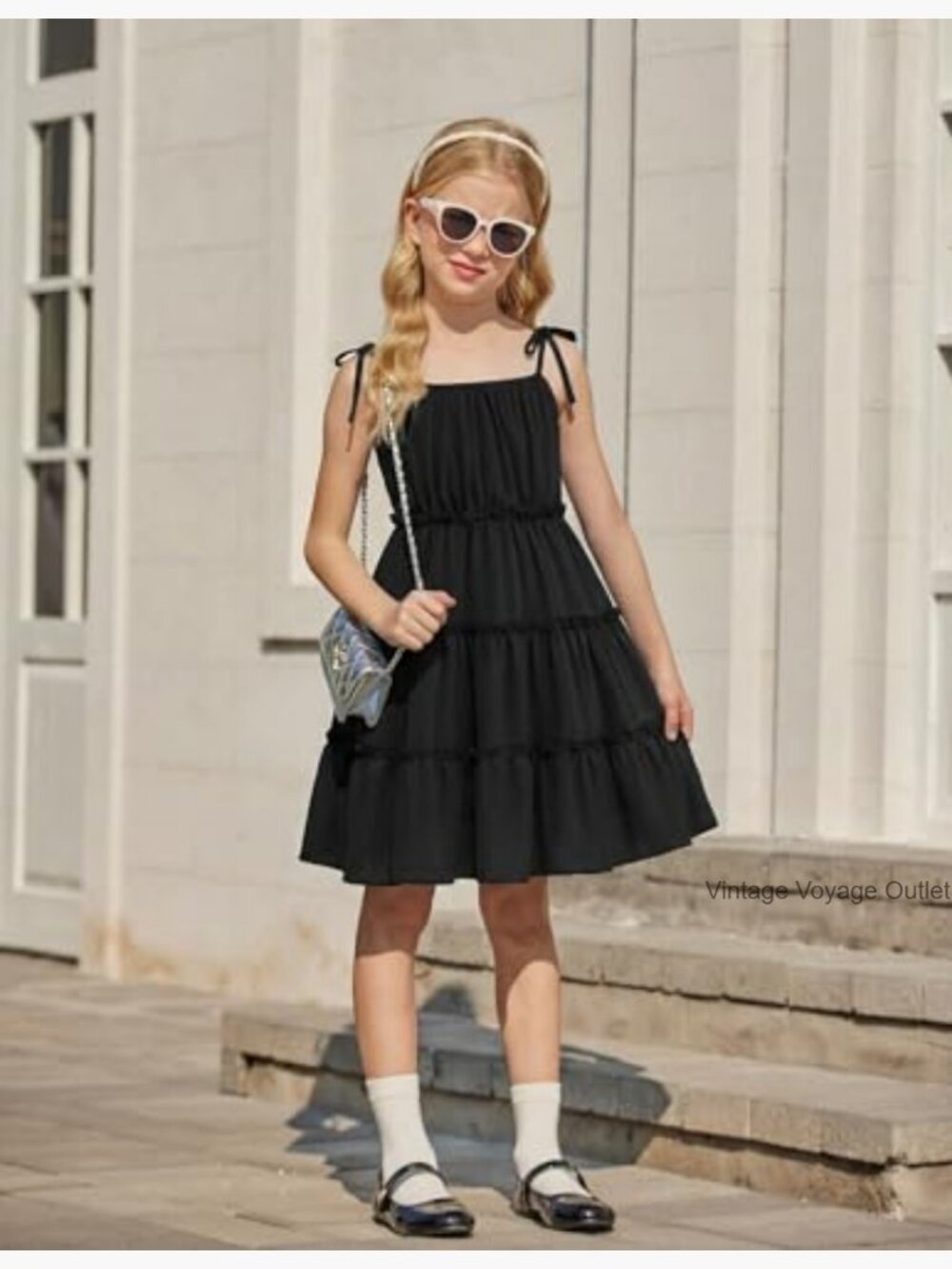 Girls Tiered Ruffle Cami Sundress Midi Summer Dress Spaghetti Strap - Picture 3 of 7